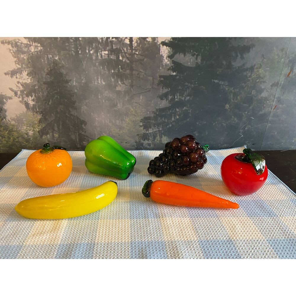 Vintage Hand-Blown Glass Fruit & Vegetable Set 6 Pieces - Murano Style Art Glass - Picture 3 of 9